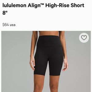 Lululemon Black Align Shorts 8 inch size 8